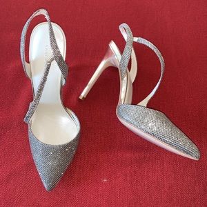 Karen Millen gold glitter strappy open pumps 8